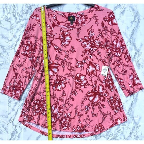JM Collection Womens Pink Floral 3/4 Sleeve Top 1X  Rayon Blend Peach Kiss - Picture 3 of 7